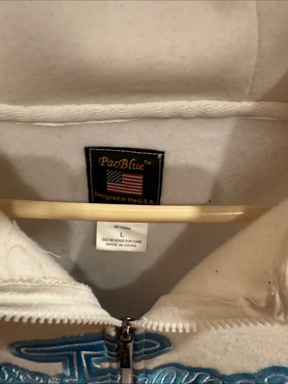 PacSun White Zip-Up Hoodie with Blue 